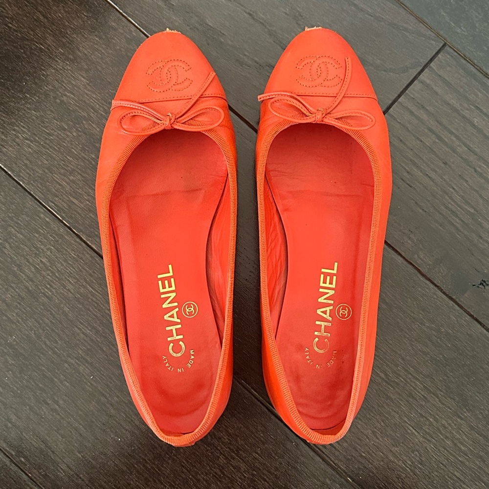 Chanel Red Orange Ballet Flats